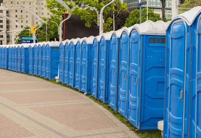 festive, colorfully decorated portable restrooms for a seasonal event in Alpine UT